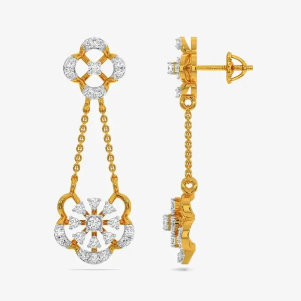 Diamond Yellow Gold 22kt Dangle Earring - Imagen 2